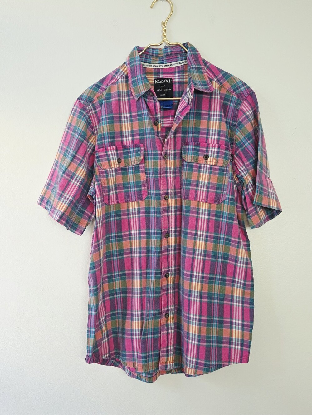 Kavu Island Bound Short Sleeve Plaid Shirt Size Medium